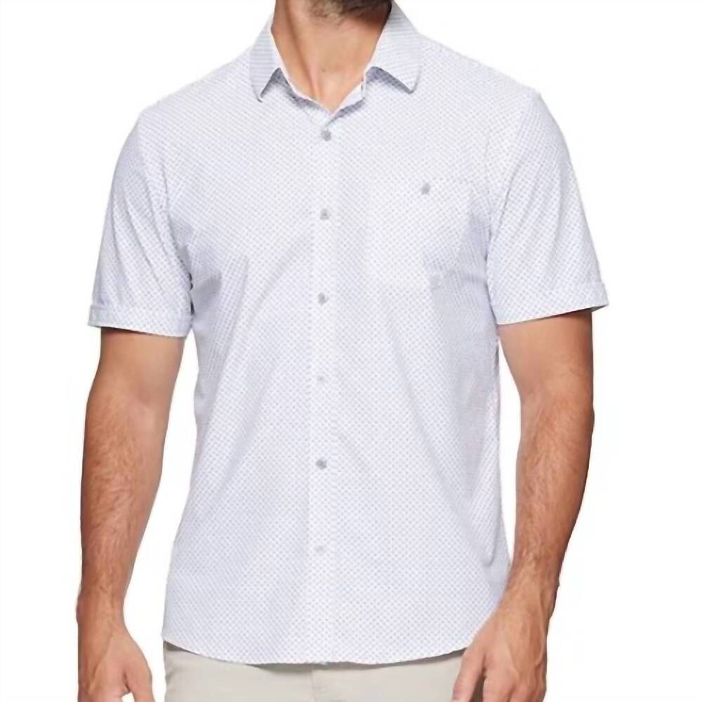 NEW FLAGS & ANTHEM ripley short sleeve commuter shirt in geo - light blue